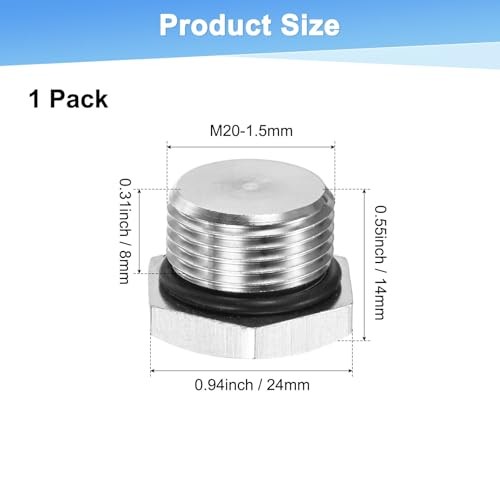 -Pack Outer Hex Head Thread Pipe Plug Fitting Male 304 Stainless M20x1.5mm 1