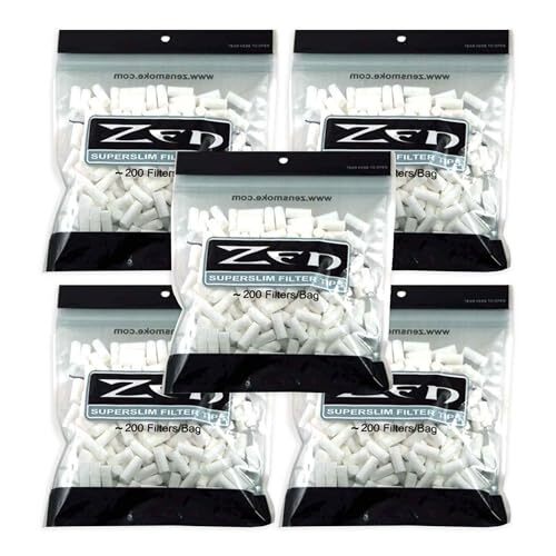 Zen Filter Tips SuperSlim - Cigarette Filters for Rolling (5 Bags 1,000 Filters)