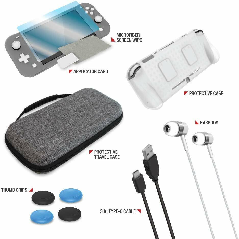 Armor3 Travel Kit:Cases,Screen Protector,Earbuds,Cable Grip Nintendo Switch Lite