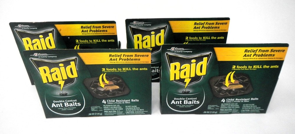 Raid Double Control Ant Baits Child Resistant .28oz Each (4ct x 4)