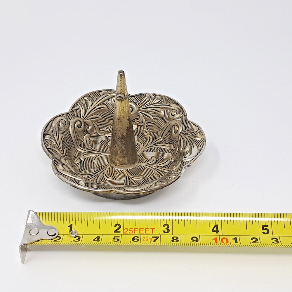 Godinger Silver Plated Ring Holder trinket dish 1992 petal scroll vintage