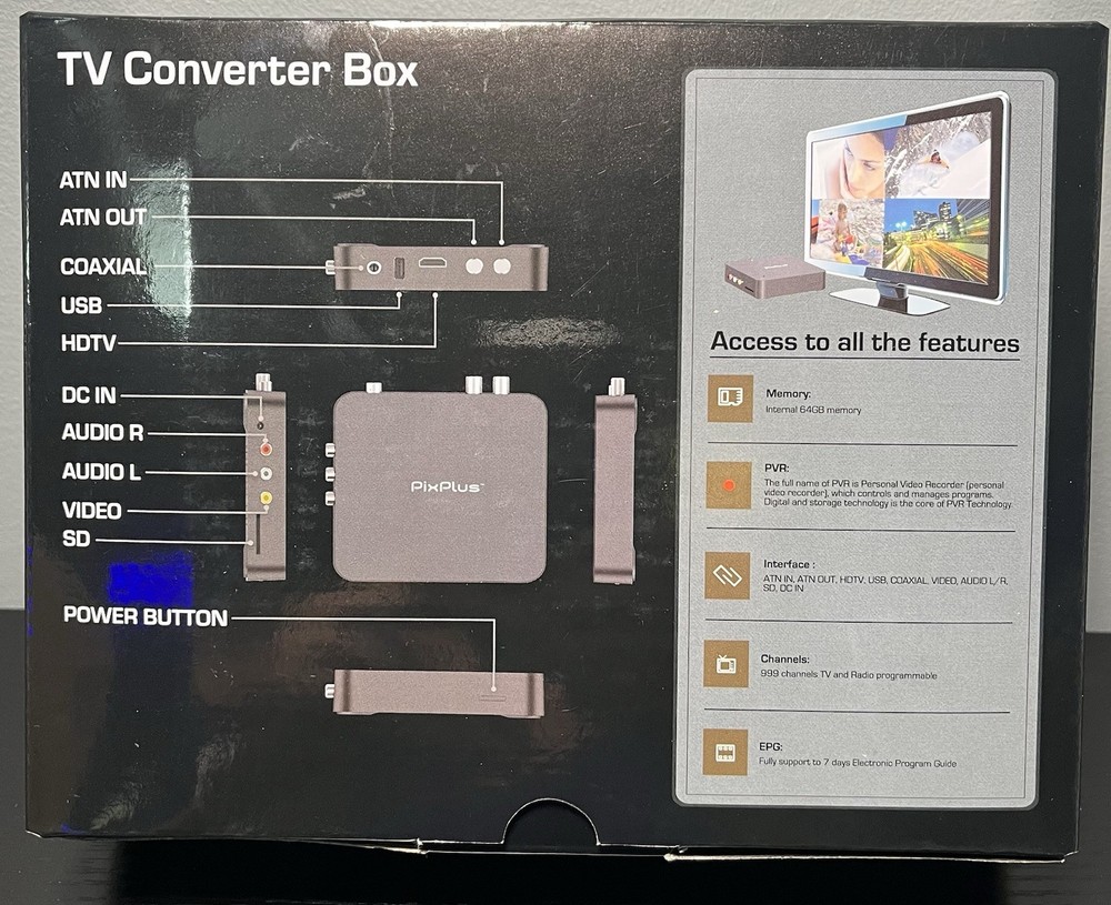 PixPlus Digital TV Converter Box Bundle with DVR & 64GB Built-In Memory
