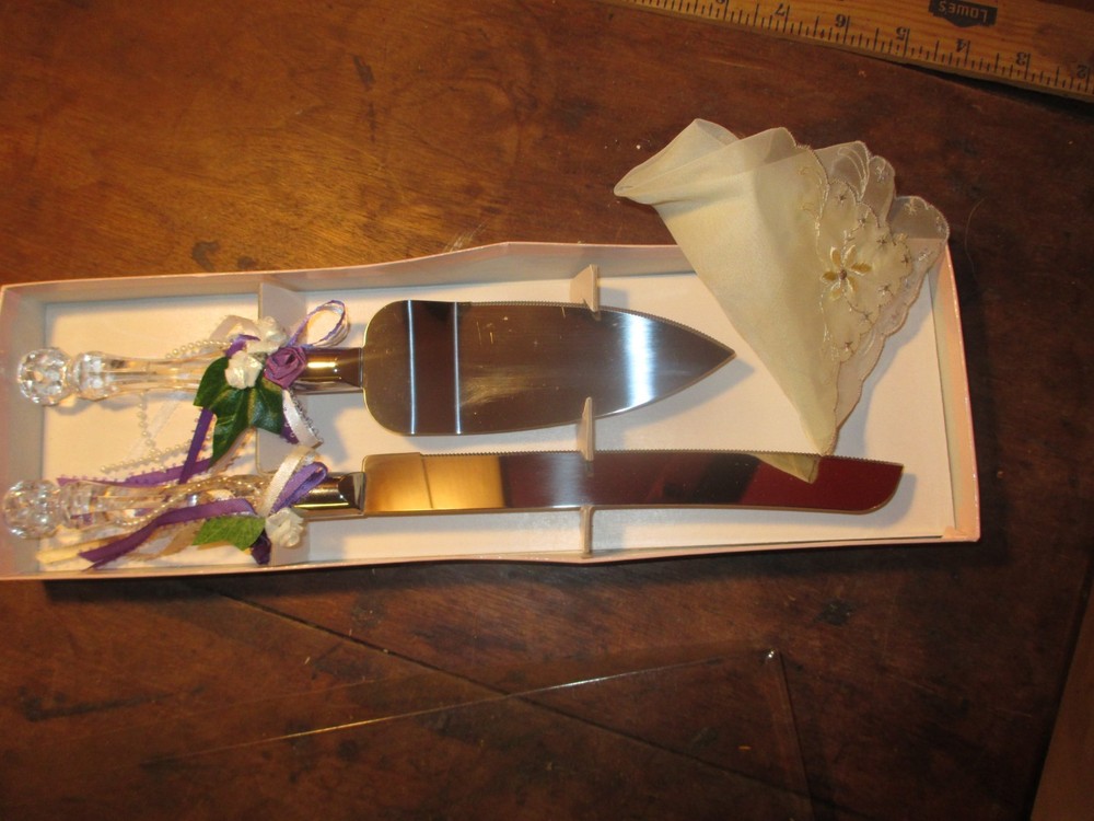 faux crystal knife server set weding cake