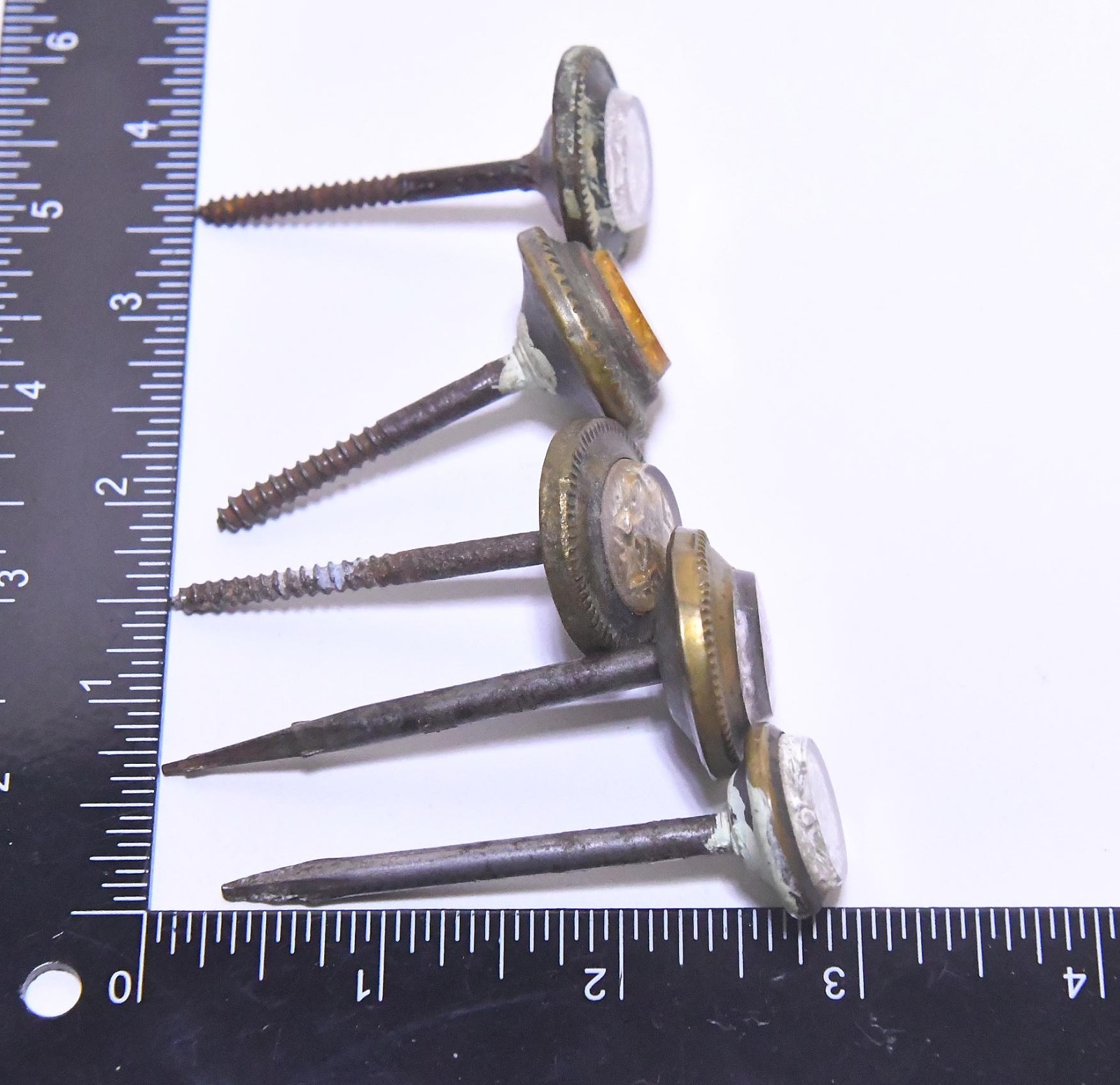 5 VINTAGE VICTORIAN SULFIDE GLASS PICTURE FRAME HANGER DECORATIVE NAILS