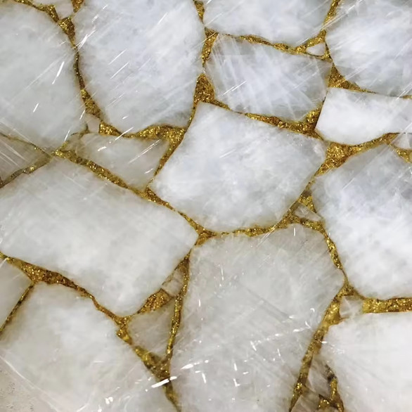 "White Geode Agate Coffee Table Top - Round Dining Table Top & Elegant Living