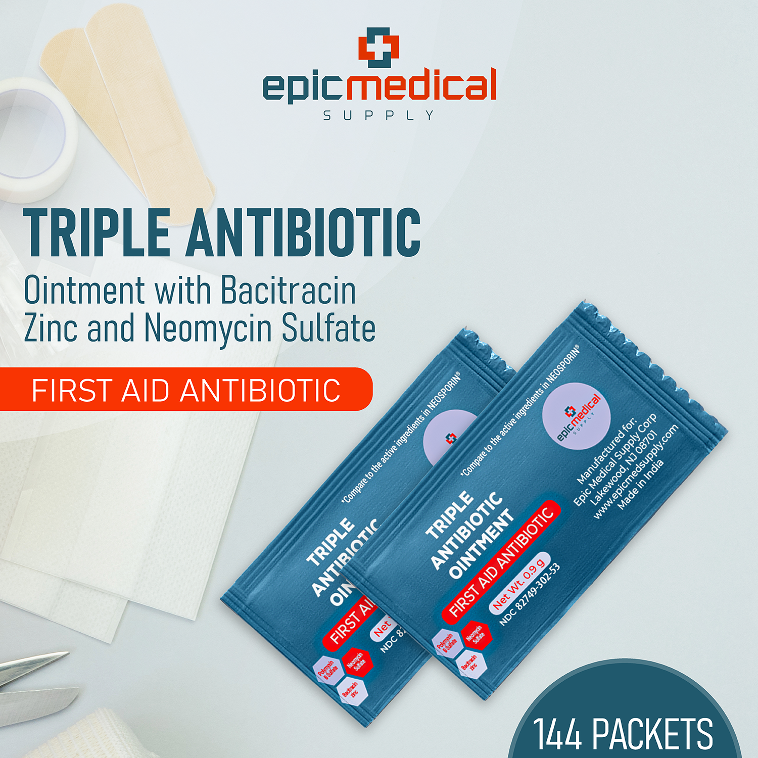 Epic Medical Supply Triple Antibiotic Ointment .9g Packets 144 Per Box