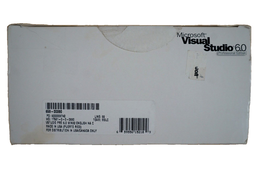 NEW Microsoft Visual Studio Professional 6.0 PRO 6 C Basic Commercial 659-00390