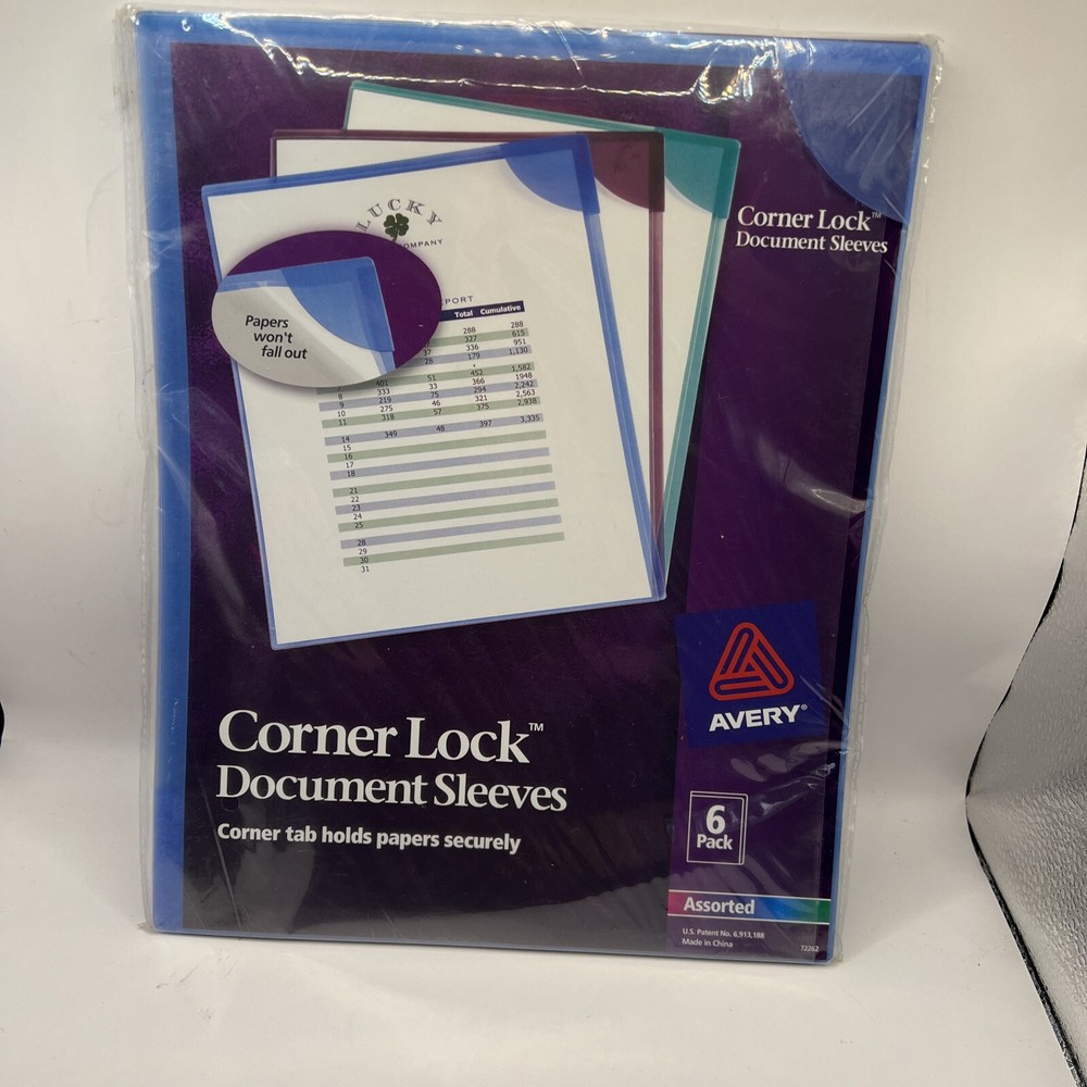 New Sealed Avery® Corner Lock Document Sleeves, Letter, Polypropylene