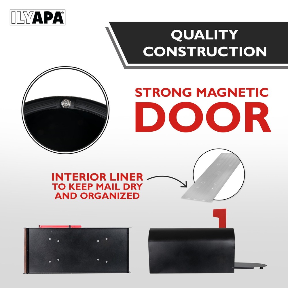 Black Modern Mailbox Post Mount - Mailboxes for Outside - with Black Door and...