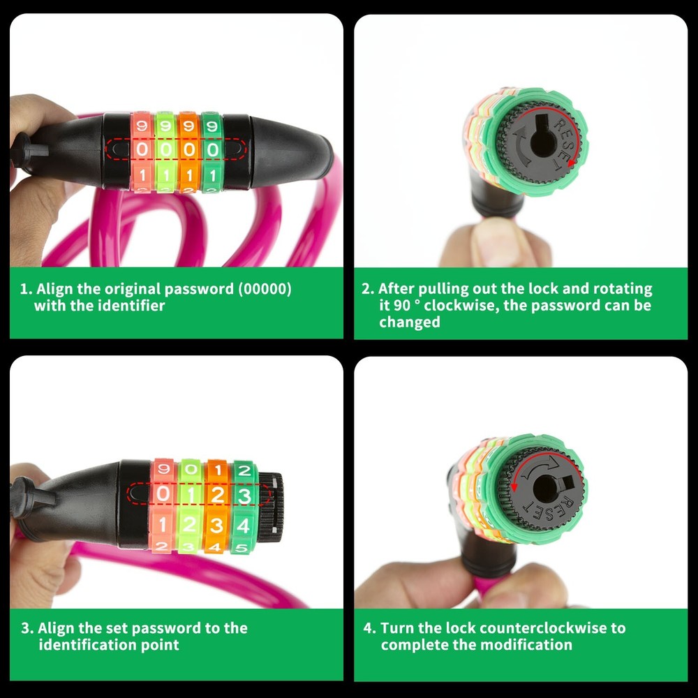 Bike Lock Cable, High Security 4-Digit Resettable Combination Coiling Bike Cable