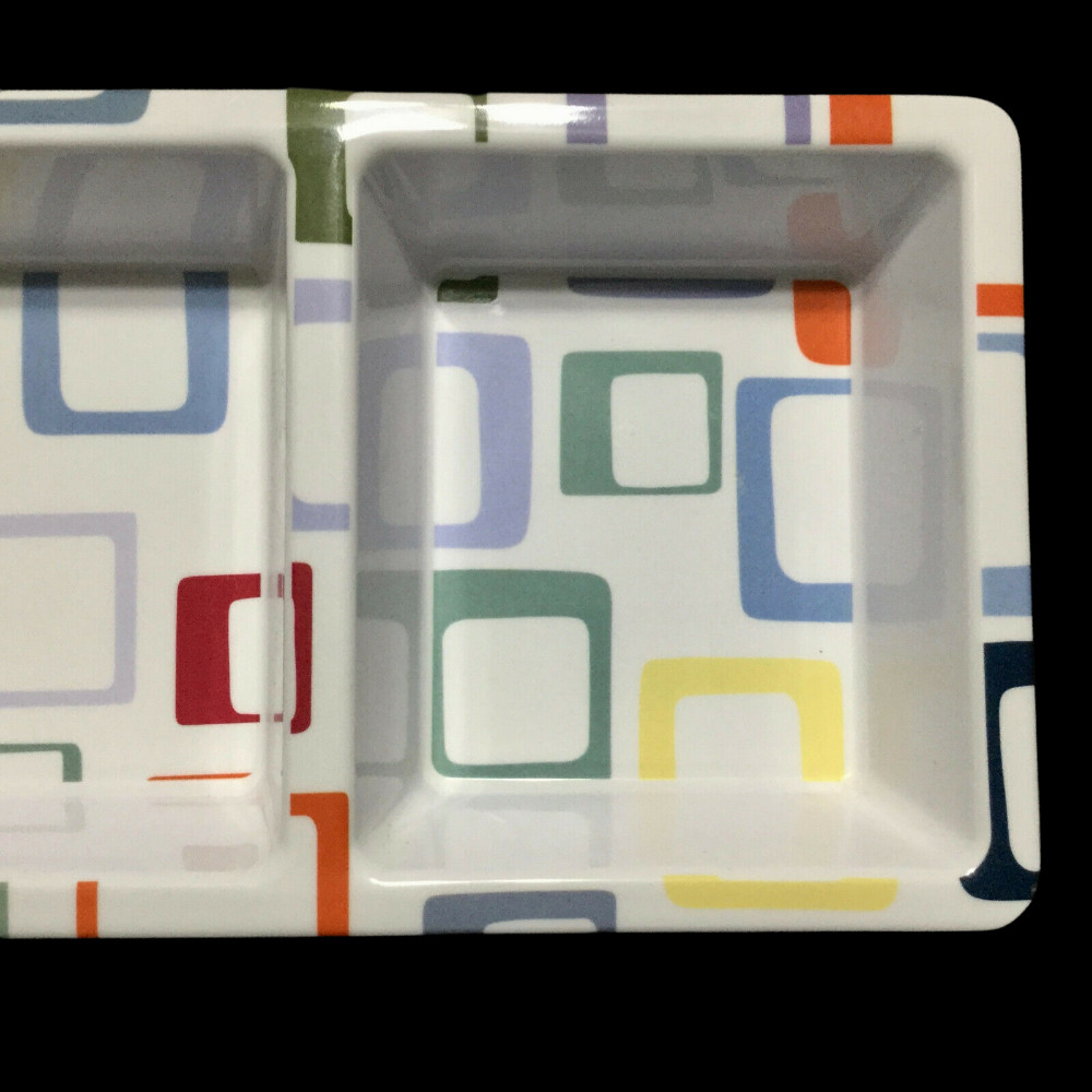 Precidio Snack Serving Tray Divided Sections Modern Abstract Squares Multicolor