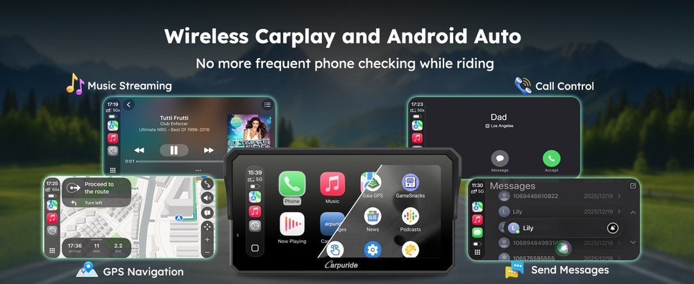 W602S PRO 6.25" Motorcycle CarPlay & Android Auto Display Wireless Connectivity