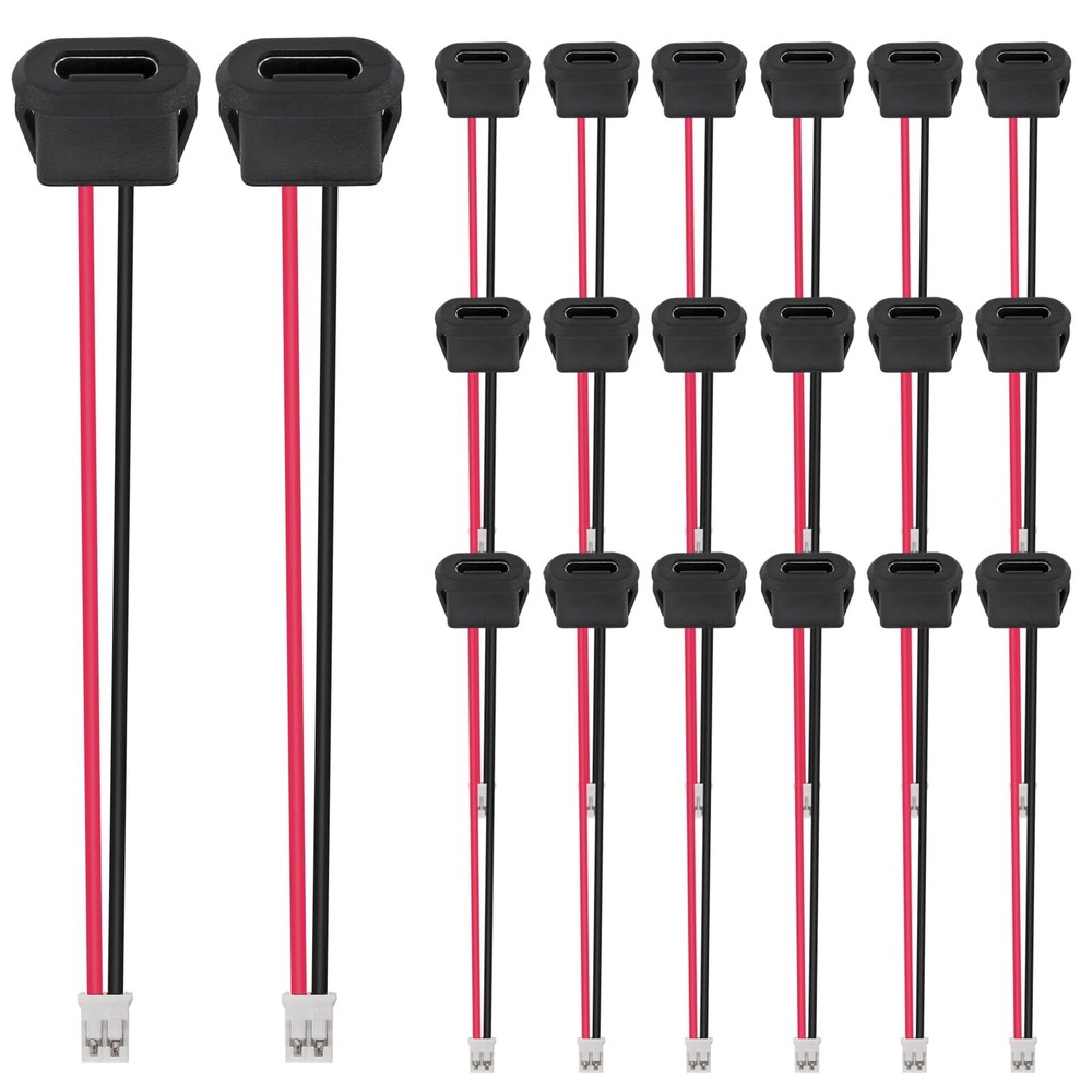 Coliao 20pcs Type-C Female Chassis 2 Pin Socket Small, Black