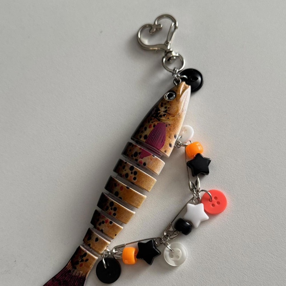 Brown and orange trout fish keychain