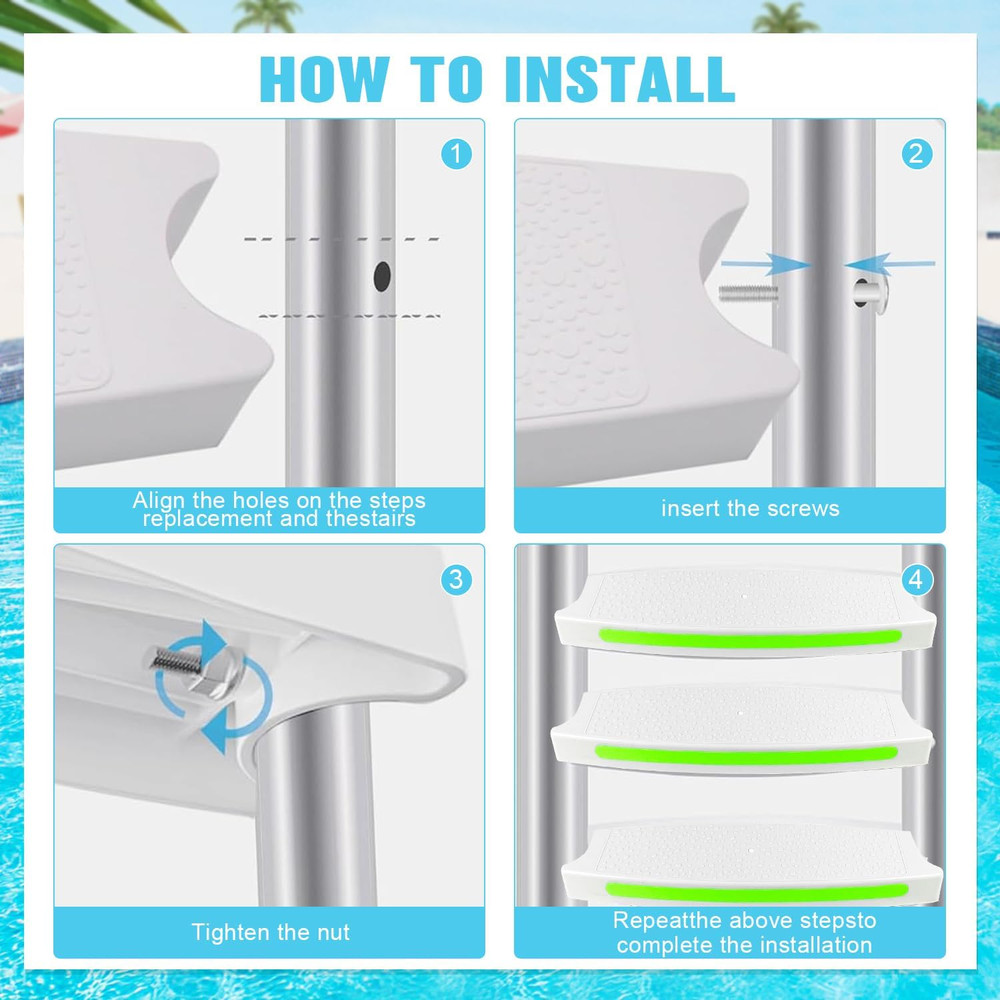 3 Pack Pool Ladder Steps Replacement,18" Universal Heavy Duty Pool Ladder Steps,