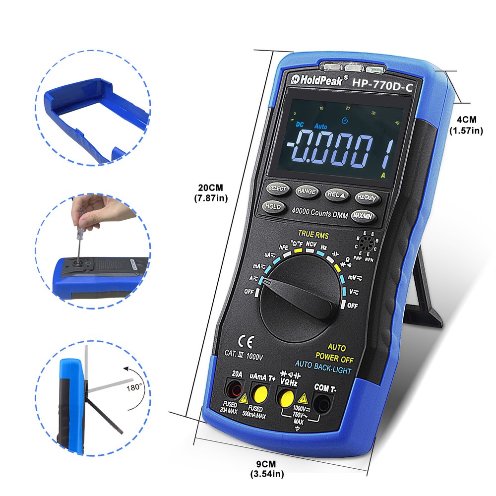 Digital Multimeter 40000count TRMS Auto Range Ohm AC DC Volt Amp Cap NCV Tester