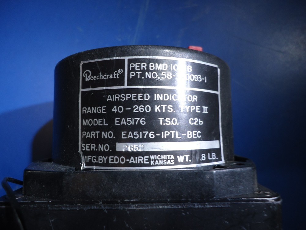 Beechcraft Airspeed Indicator Model EA-5176 AS REMOVED