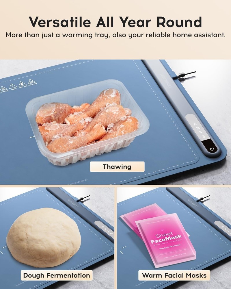 Electric Warming Tray Whole-Surface Heating Rollable & Portable Premium Silicone