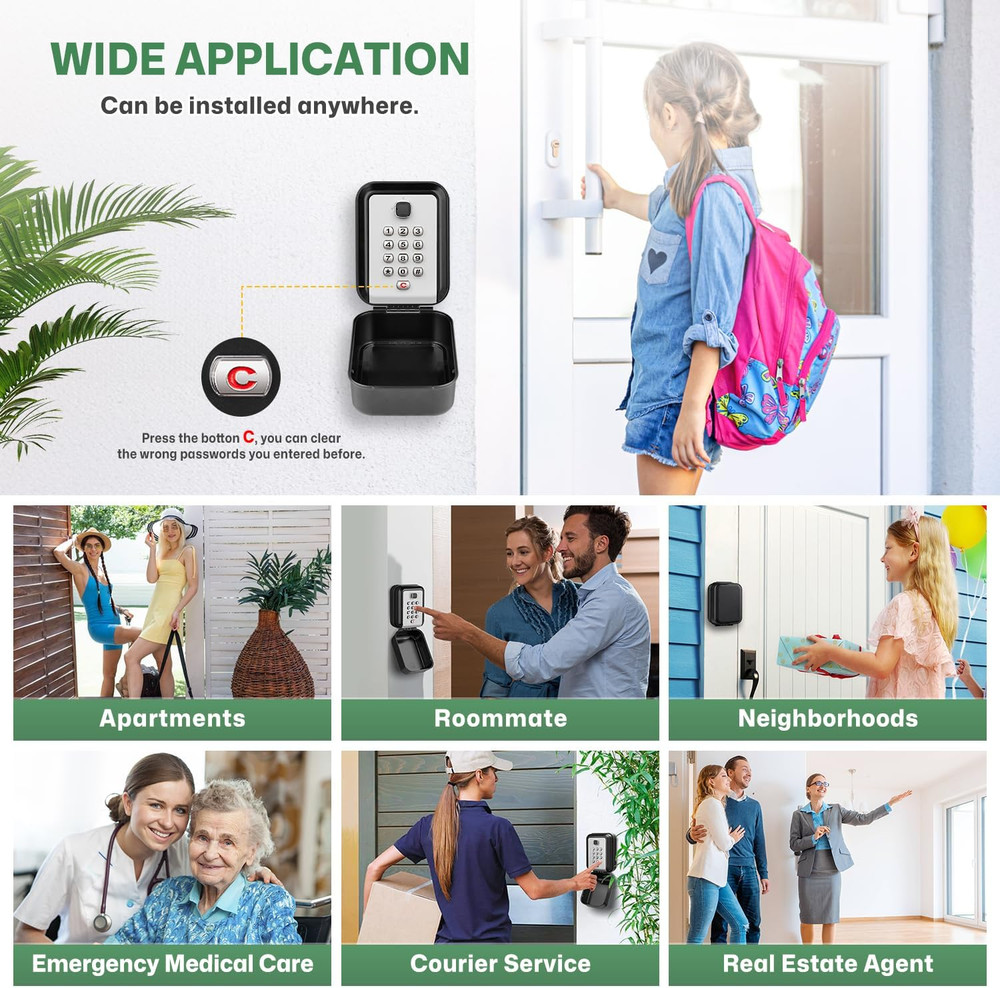 Lock Box for Keys with Code, Waterproof Key Boxs Wall Mount 12-Digit Keypad Lock