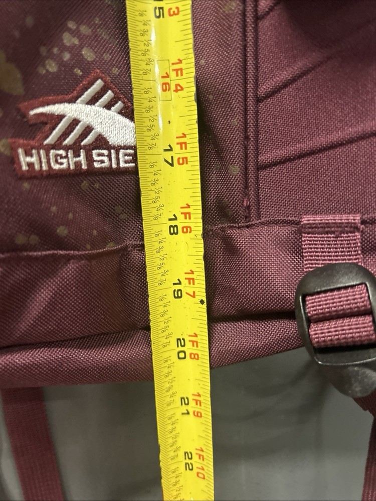 High Sierra Loop Backpack Bookbag Gold Splatter Pattern Maroon Bag