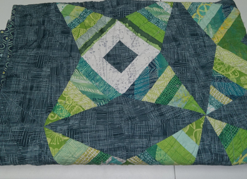 CORGI Machine sewn Patchwork Blanket Quilt Reversible Blue Green 54x68