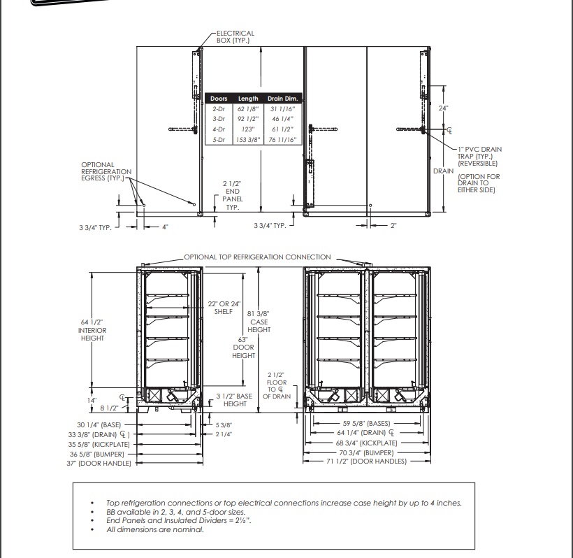 Self Contained 5 Door Reach in Cooler