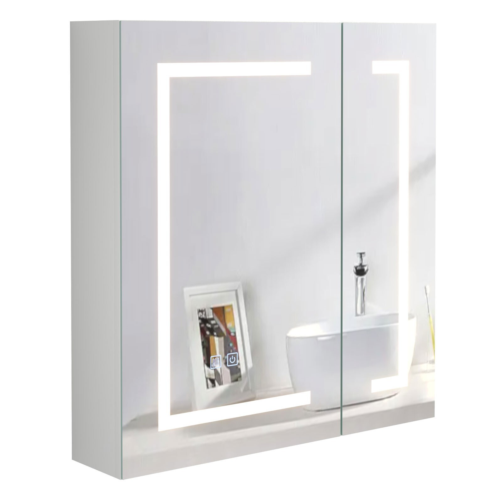 Dimmable LED Lighted Medicine Cabinet with Mirror Wall-mounted Bathroom Cabinet