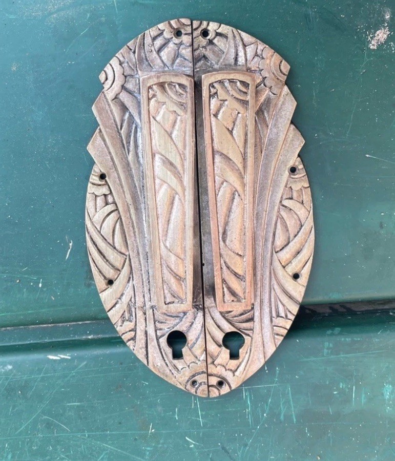 French Art Deco Brass Furniture Pair 5¾” Handles Hardware Gold Antique Door