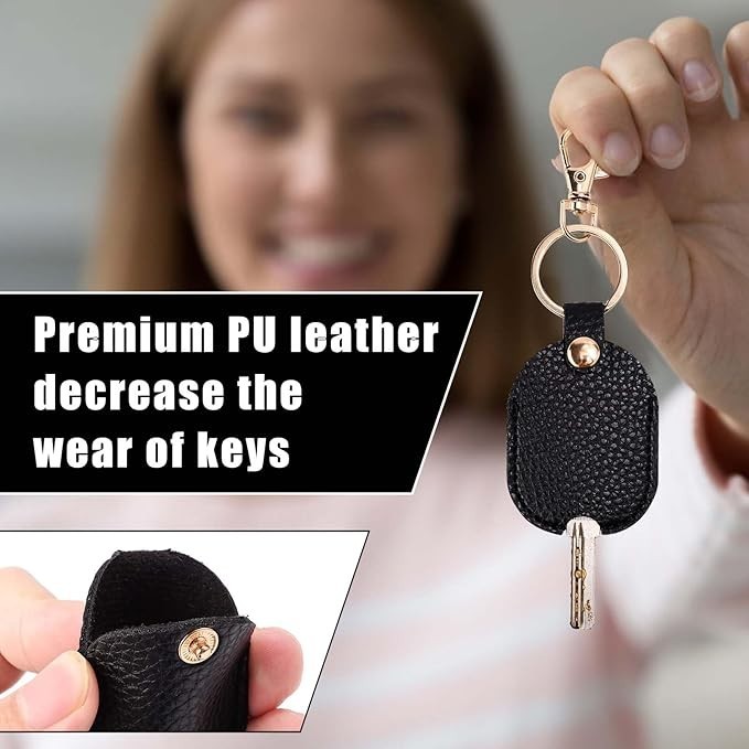 Leather Car Key Sleeve, Broken Loop Replacement PU Keychain Protector With Iron