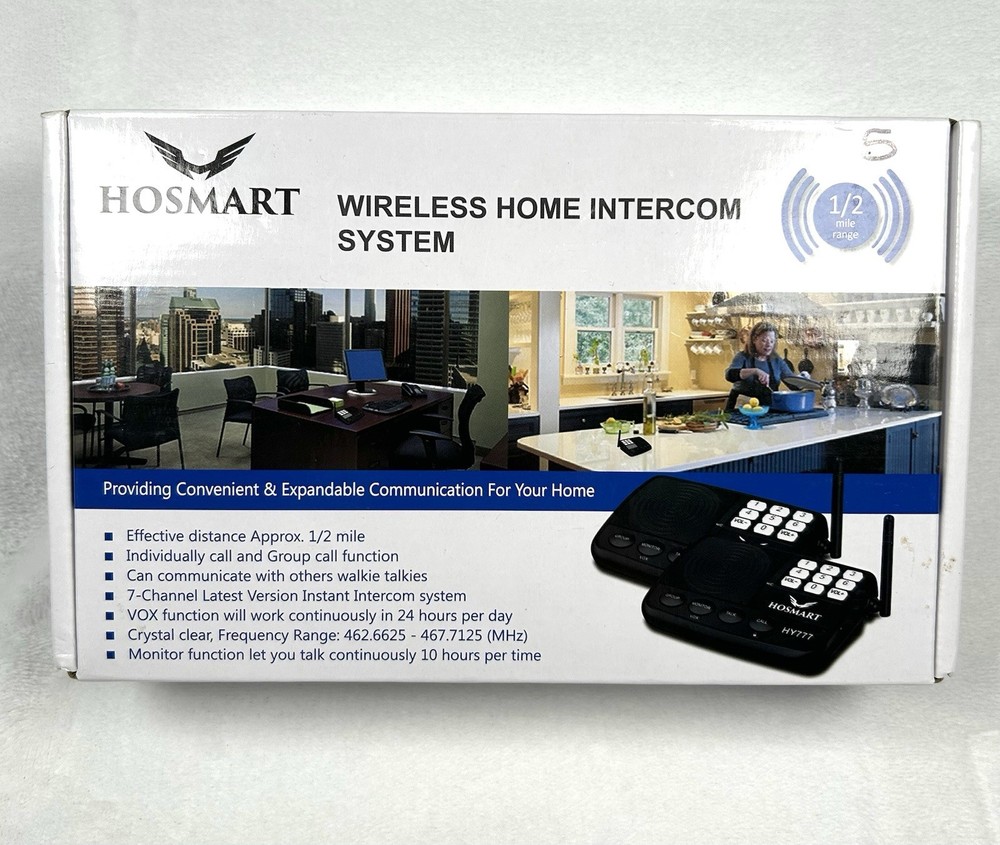 Hosmart HY-777 Black Wireless Home Intercom System - New Open Box