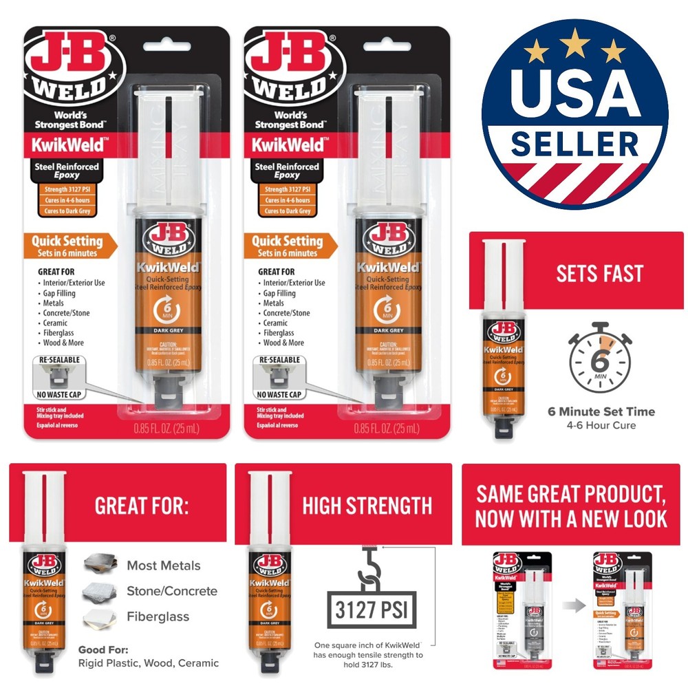 KwikWeld 25ml Syringe Epoxy - Quick Setting Strong Waterproof Repair 2-Pack