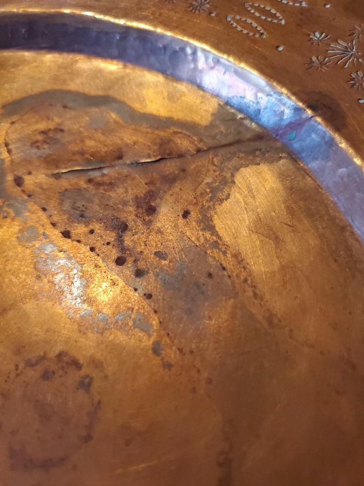 Vintage Copper Plate Hand Hammered Decor Edge Pattern Design Beautiful