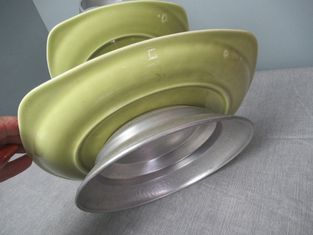 MCM Avocado Two Tier Serving Plates - Squared Hammered Aluminum f5 vh