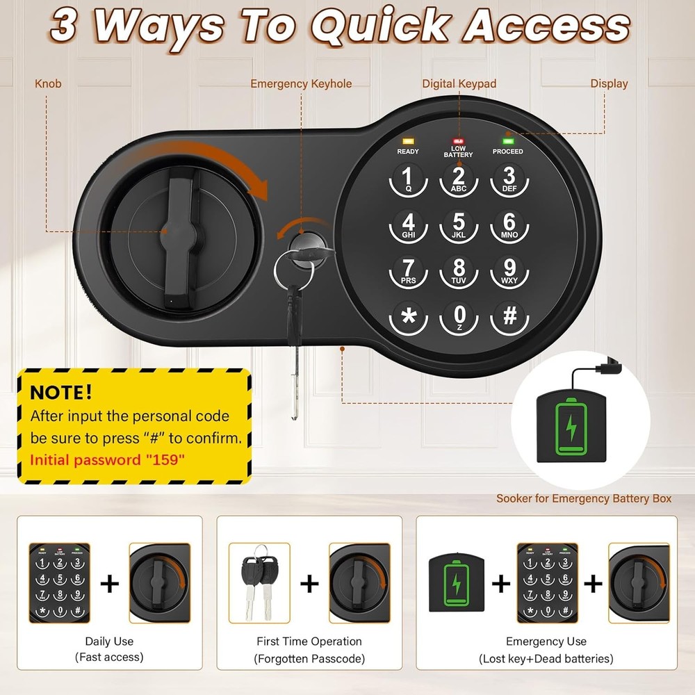1.2 Cu Ft Home Safe Small Safe Box W/ Fireproof Waterproof Bags Programmable