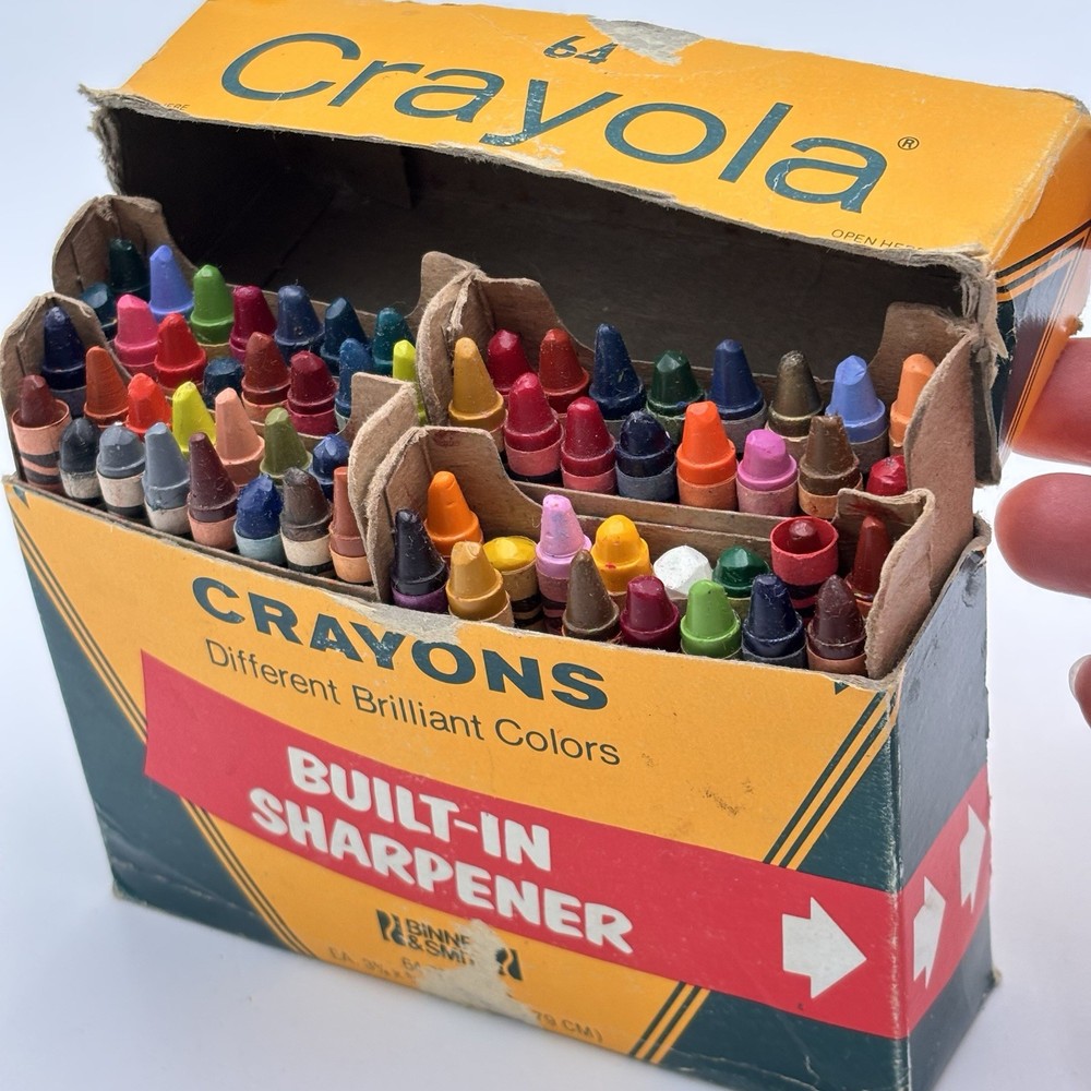 Vintage Crayola Crayons 64 Built In Sharpener Binney Smith~ Partial Use Retired