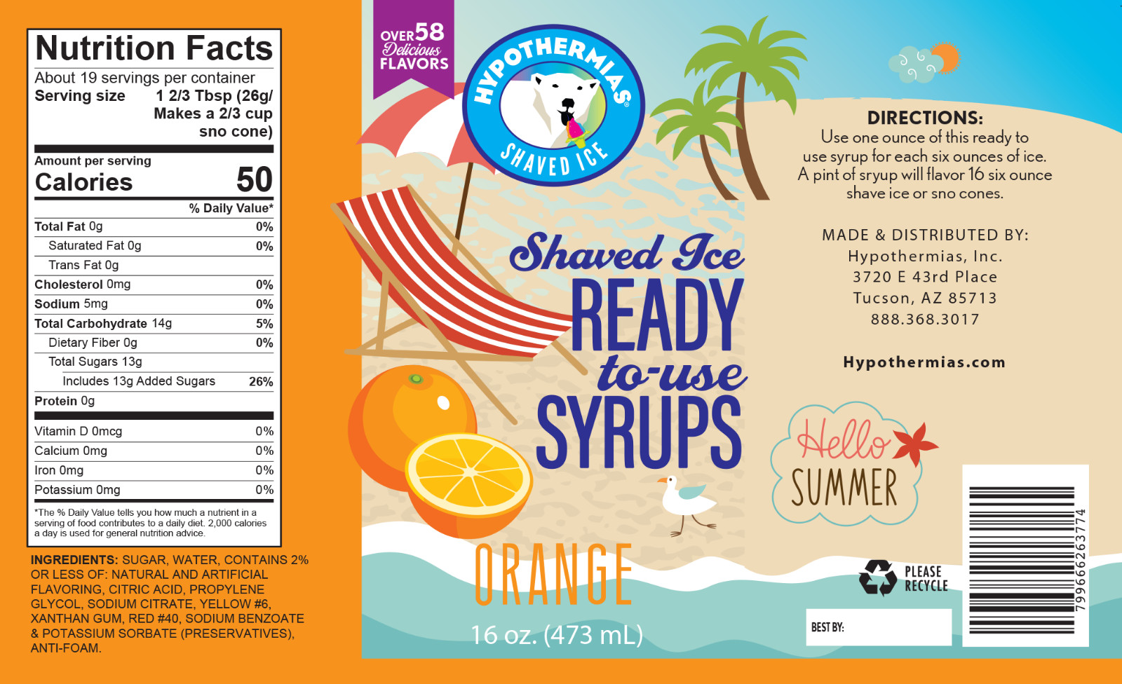 Shaved Ice Syrup Snow Cone Syrup Hypothermias Flavors 6 Pack (96 Fl Oz Total)
