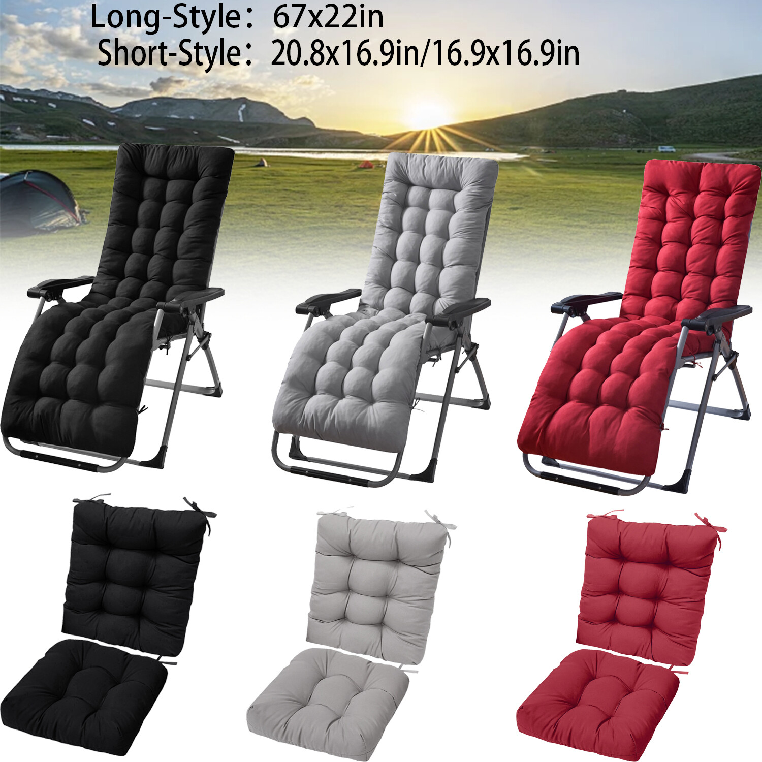 2-Styles In/Outdoor Deck Lounge Chair Cushion Tufted Rocking Recliner Padding