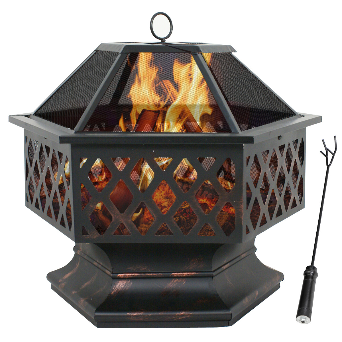 Hex Shaped Fire Pit Fireplace Firepit Bronze Finish Outdoor Home Garden Backyard