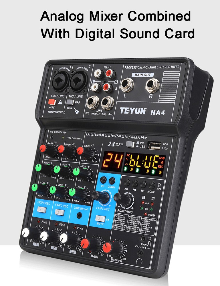 4-Channel Professional Audio Mixer with Bluetooth, USB & DSP Effects