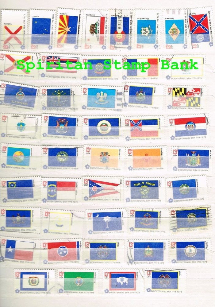 State Flags Stamps: 52 Assorted 13¢ Cancelled US Postage  (14-020)