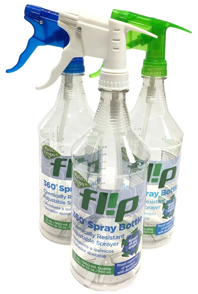 (4 pack) Bottle Crew 32-Ounce Raindrops Flip Empty Plastic Spray Bottle, 1 Ct