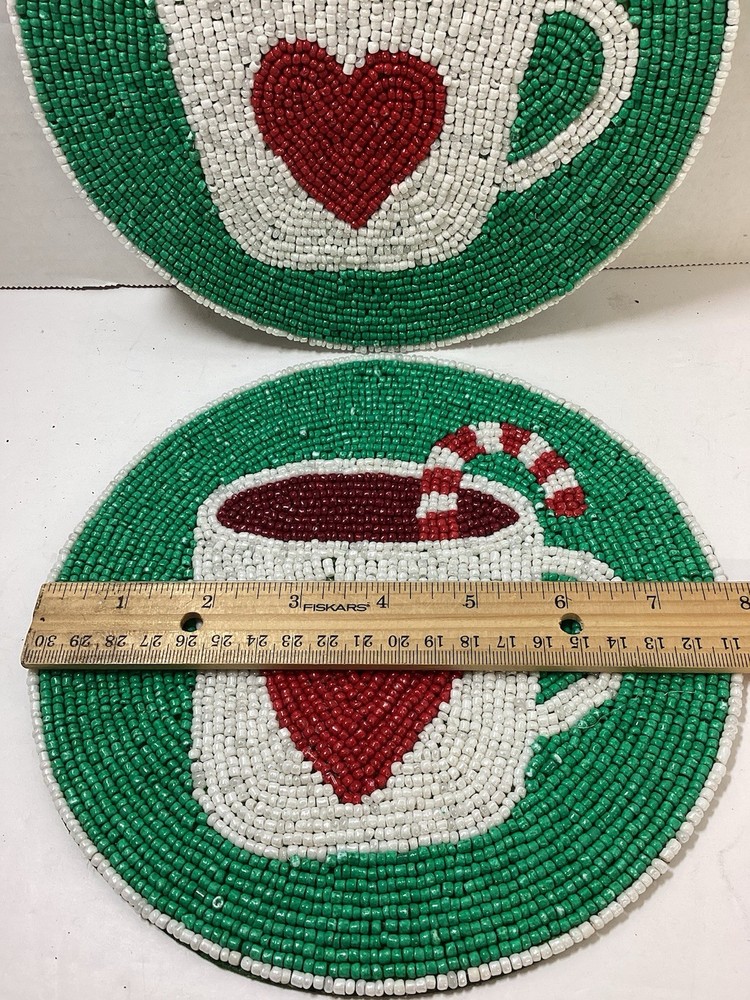 Robert Stanley Christmas Beaded Table Pads Coasters 8x8”