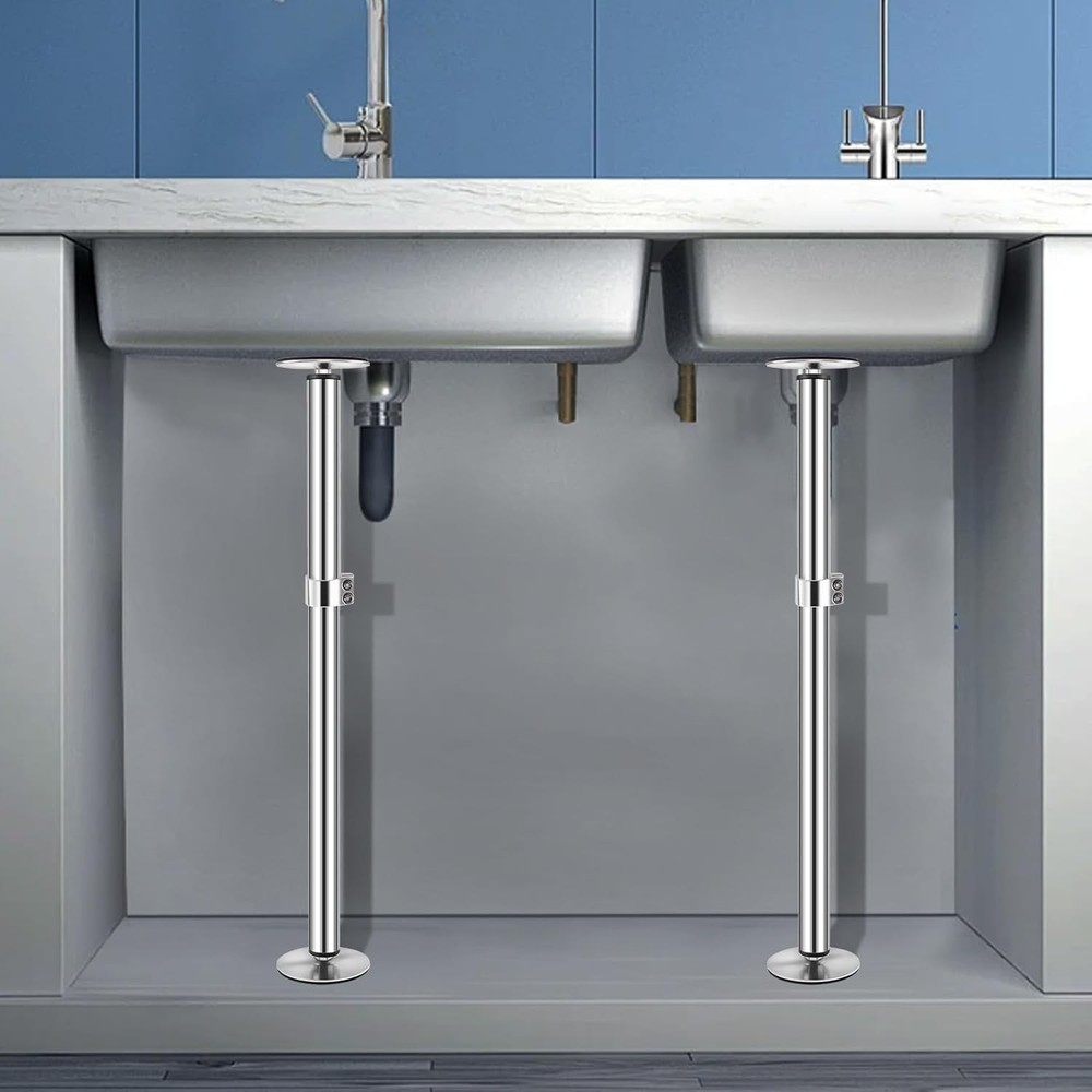 2 Pc Undermount Sink Brackets 45-79cm Adjustable Support Pole for Bathroom Steel