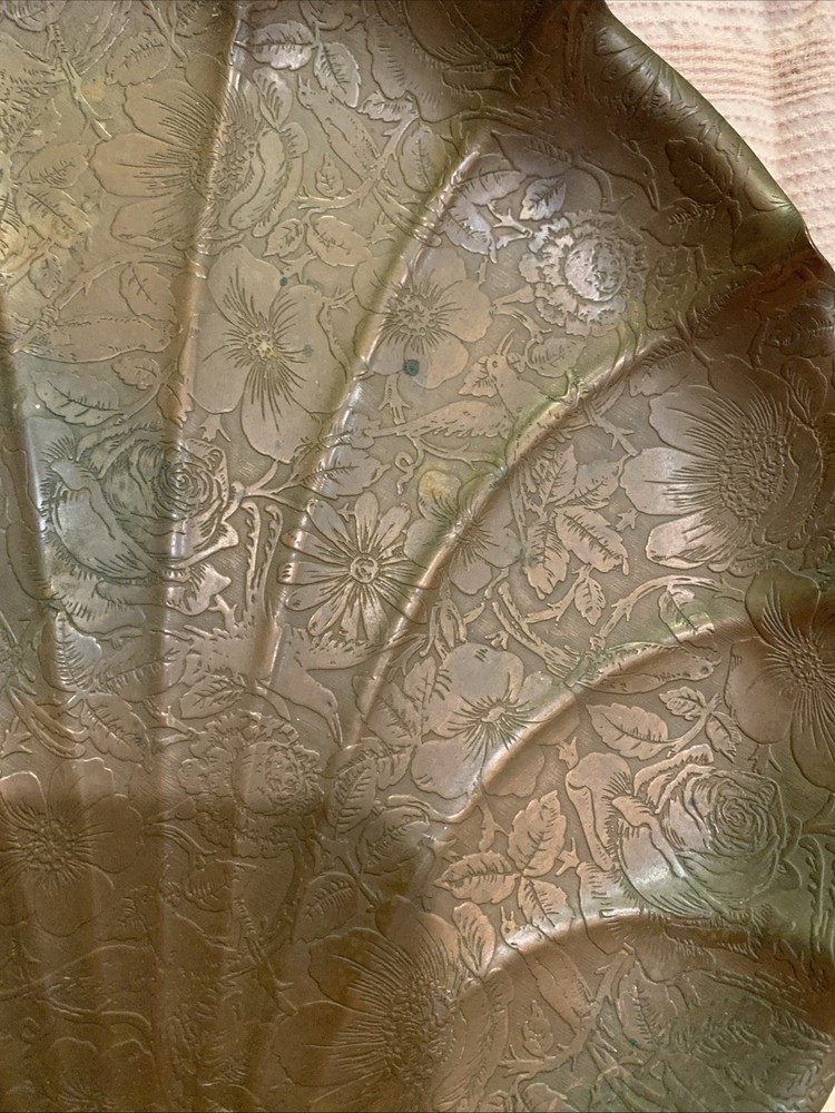 Antique Vintage Wallace Bros Solid Copper 10.5 Ornate Platter Serving Under Tray