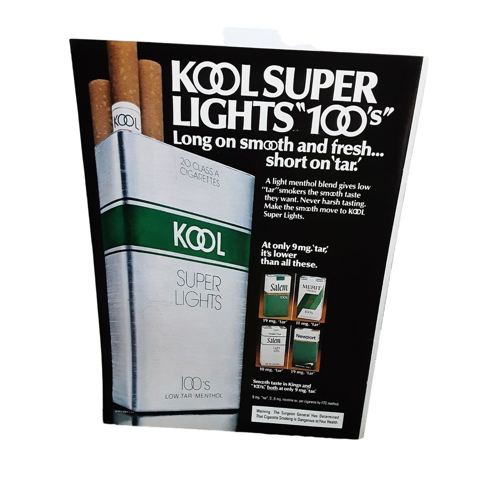 1979 Kool Super Lights 100s Cigarettes Original Print Ad