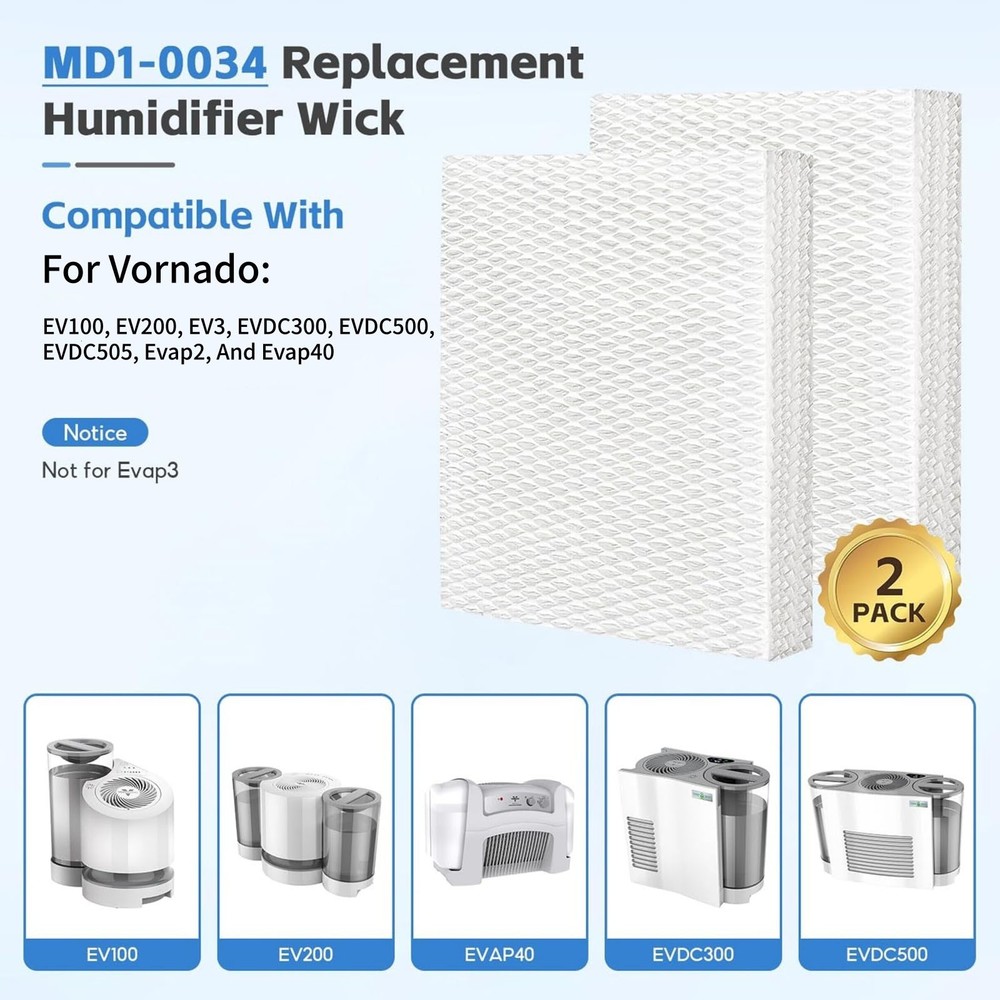 For Vornado Humidifier Wick Pad Replacement Filter 2 Pack for Model EV100 EV200