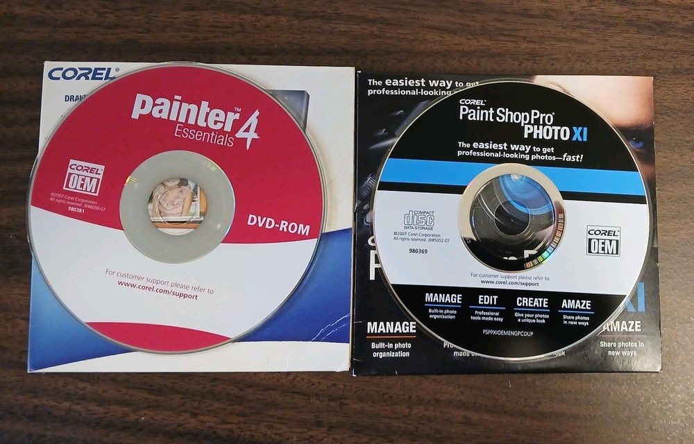 Corel Paint Shop Pro XI + Painter Essentials 4 Software Bundle Install Discs