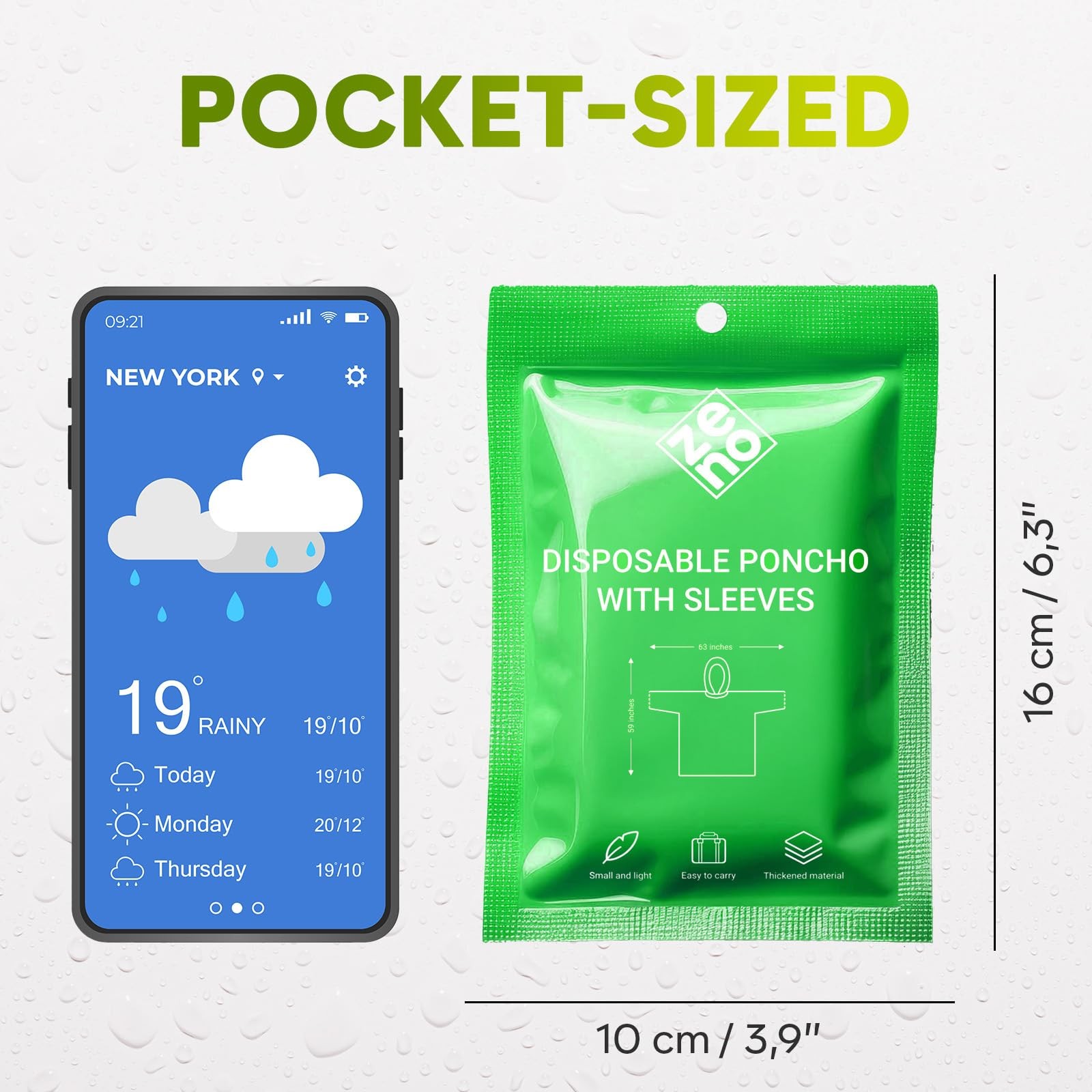 Disposable Clear Rain Poncho with Hood, Compact, Emergency Use, Pack of 4