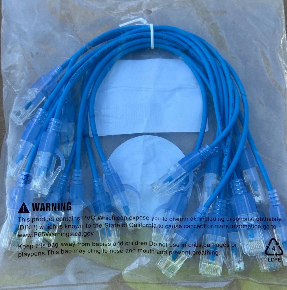 MONOPRICE Cat6A, 10G SlimRun 10 PIECES, 1FT ETHERNET PATCH CABLE .
