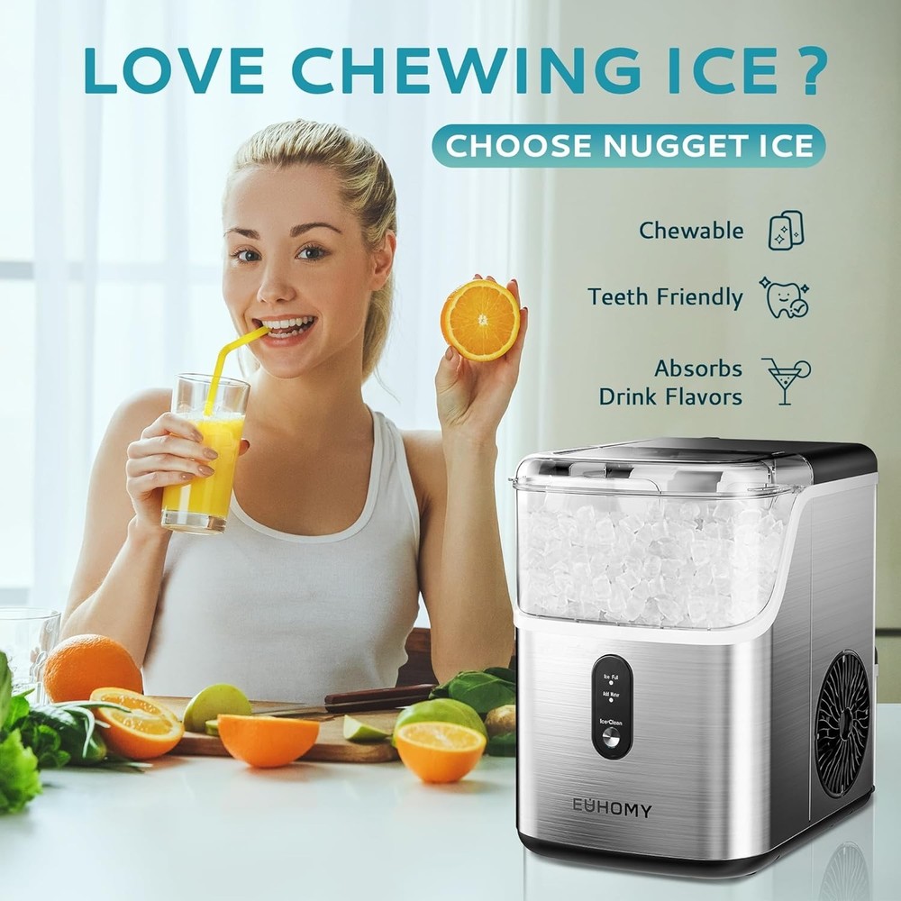Sleek Pebble Ice Maker with Automatic Cleaning - Perfect for Entertaining